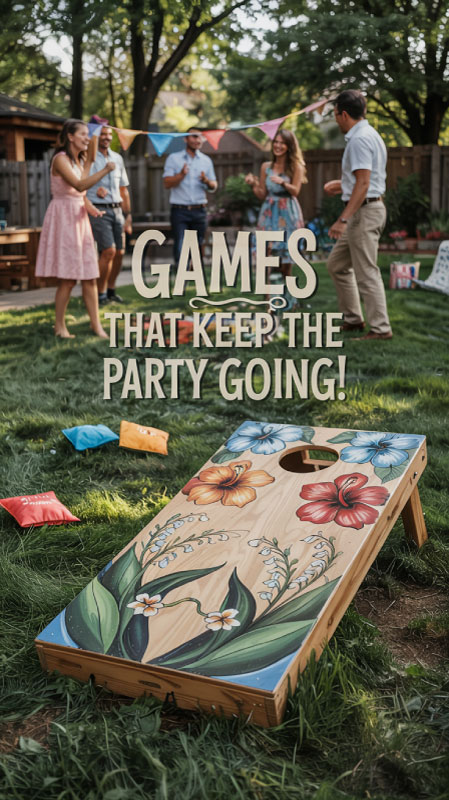Backyard games like flamingo ring toss and limbo pole Backyard games like flamingo ring toss and limbo pole