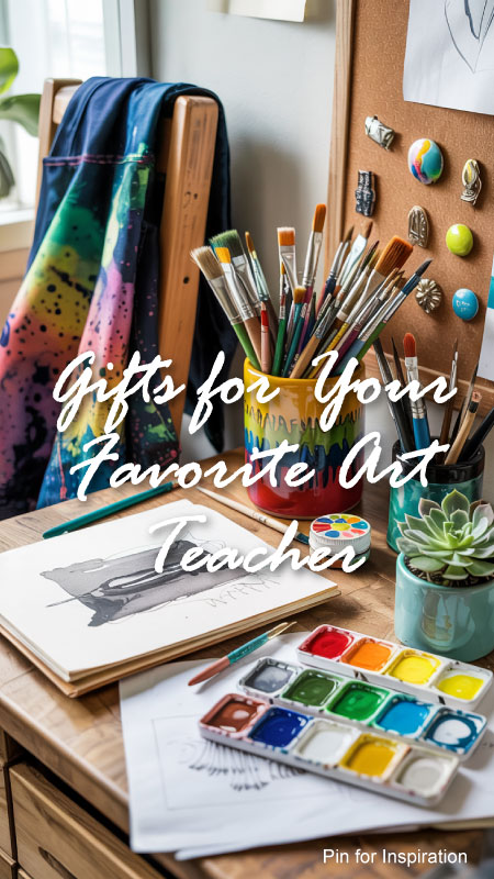 Art supplies and creative gifts arranged on a bright and colorful desk setup. Art supplies and creative gifts arranged on a bright and colorful desk setup.