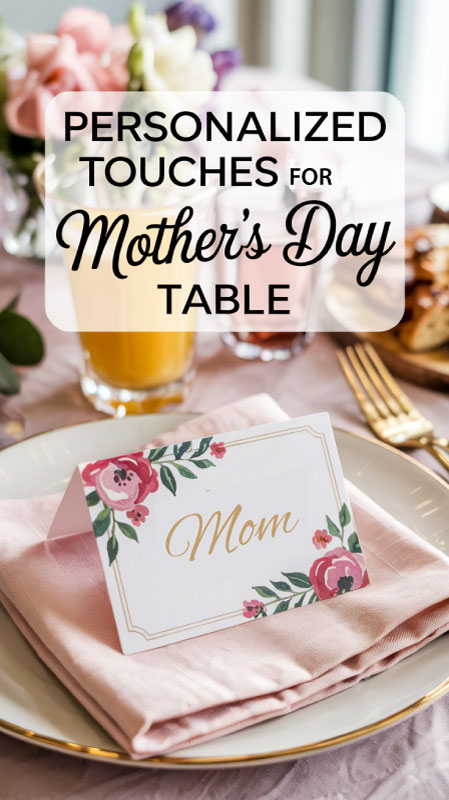 Floral name cards with hand lettering placed above pastel napkins on a brunch table. Floral name cards with hand lettering placed above pastel napkins on a brunch table.