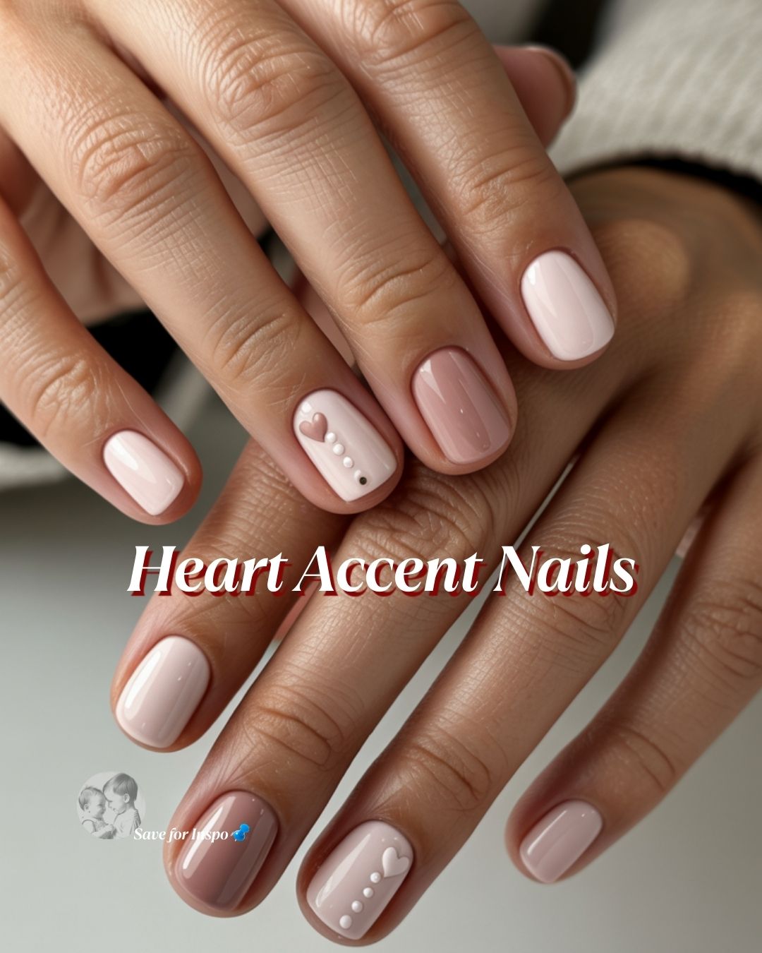 These soft neutral Valentine’s Day nails are ideal if you love a romantic look that feels calm, polished, and wearable. Blush and nude tones paired with tiny heart accents and minimal detailing create a design that’s sweet without being flashy. This style works beautifully for everyday wear while still feeling special enough for Valentine’s Day.