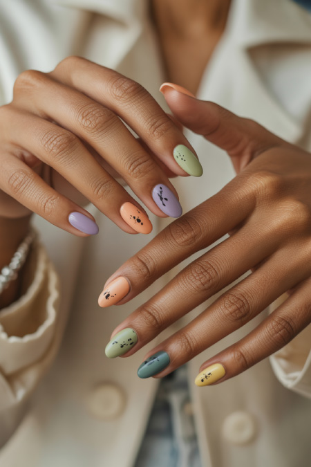 speckled easter egg nails with pastel spring manicure