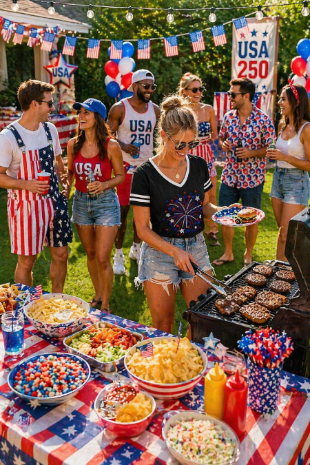 Cinco de Mayo taco bar setup with tortillas, seasoned meat, toppings, guacamole, salsa, and colorful fiesta decorations on a party table