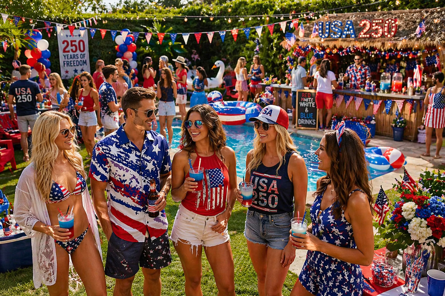 patriotic outfit ideas for 4th of july backyard pool party red white and blue summer outfits usa 250 celebration